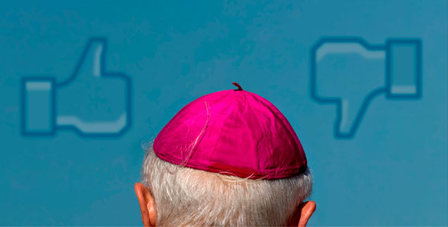 Do you like the German Bishops? Daumen rauf, Daumen runter: In den sozialen Netzwerken des Web 2.0 wird anders diskutiert, als es sich die Bischofskonferenz in ihren schlimmsten Träumen ausmalt. (Montage; Foto: pa/dpa/Arno Burgi)